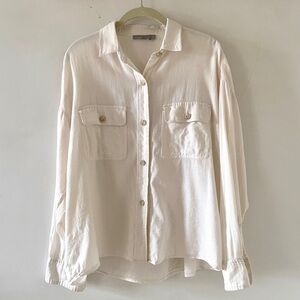 VInce lightweight brushed cotton button down cream M